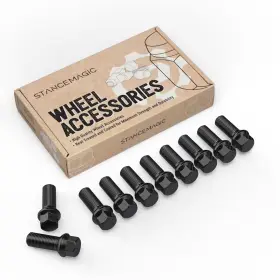 14x1.5-37mm-bs-r12-blk Stancemagic 10pcs M14x1.5 Extended Lug Bolts 37mm Shank Length Ball R12 Radius Seat Black