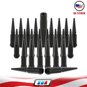Sua131322 Sua4cars 24pc M14x2 Spline Spike Lug Nut 4.5 Inch Tall Black Key For F150 Navigator Expeditio