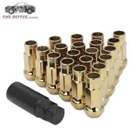 Tb652141 Tb 20pcs M12x1.5 Gold Jdm Open End Cone Wheel Lug Nuts Spline Locks Key 21mmx50mm