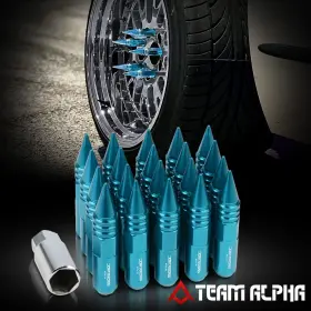 Tma-bl510309ltznl Team-alpha 20x 12mmx1.5 Open End/spike Cap Light Blue 107mm Wheel Rim Lug Nut With Adapter