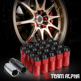 Tma-dr517209ltznl Team-alpha 20x 12mmx1.5 Extended Black Steel Body With 53mm Red Aluminum Cap Wheel Rim Lug Nut