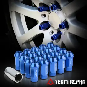 Tma-lb5216209ltznl Team-alpha 20x 12mmx1.25 Open End Knurled Top Blue 50mm Tuner Wheel Rim Lug Nut With Adapter
