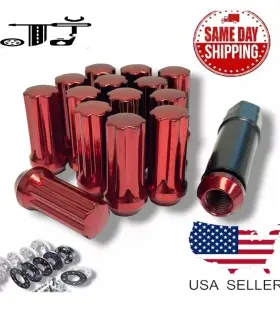 M14x1.5 Tj 5654dnr 24pc Red 2 Inch Tall Tuner Spline Lug Nut Chevy Silverado1500 Tahoe &more