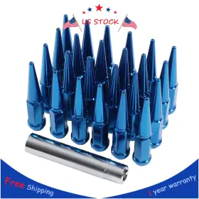 Lns1415bl Tomtop-auto Blue Spike Lug Nuts With Key 24 Pcs For Chevy Silverado Tahoe 4.4 Inch Tall 14x1.5