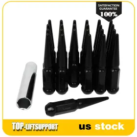 Top11818901adv Top-liftsupport 24 Spike Lug Nuts Bulge Acorn 1/2 Inch -20 Black Wheel Nut Set Key For Ford Mustang