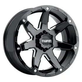 1680t4a-35114b76 Tuff T4a Gloss Black With Milled Spokes 16x8 5x114.3 -13 Wheel Single Rim