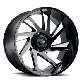 2614t1b-26140b12r Tuff T1b Gloss Black Milled Spoke Accents 26x14 6x139.7 -72 Wheel Single Rim
