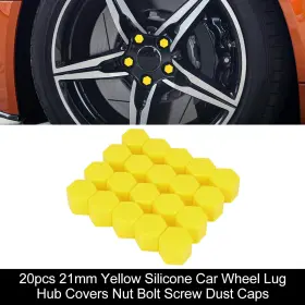 Uauto1 041814405797 20pc 21mm Yellow Silicone Auto Car Wheel Lug Hub Covers Nut Bolt Screw Caps