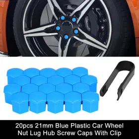 Uxcell 041814221885 20pcs 21mm Blue Plastic Car Wheel Nut Lug Hub Screw Rim Bolt Covers Dust Cap