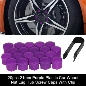 Uxcell 041814221908 20pcs 21mm Purple Plastic Car Wheel Nut Lug Hub Screw Rim Bolt Covers Dust Cap