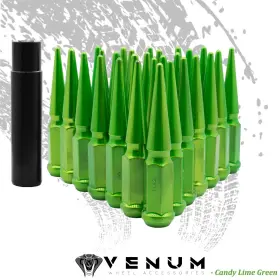 Vw-ln-9141cdylmgrn-20 Venum Wheel Accessories K 24 Pc 4.5 Inch 14x1.5 Candy Lime Green Metal Spike Lug Nuts Aftermarket Wheels