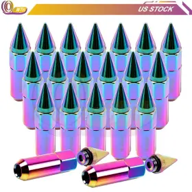 Whee11228907 Whee 20pcs Neo Chrome Cap Spiked Extended Tuner Aluminum M12x1.5 60mm Wheel Lug Nuts