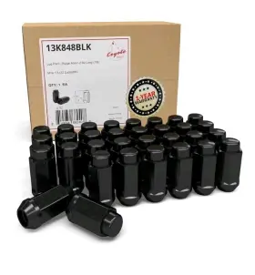 3k848blk Wheel Accessories 32 Pcs M14x1.5 14x1.5 Thread Bulge Acorn 2.00 Inch Long Lug Nuts Black 7/8 22mm