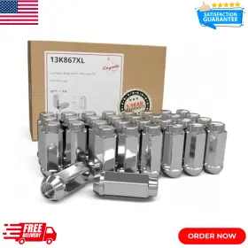 13k867xl Wheel Accessories Parts 32 Pcs 9/16 Inch -18 Thread Bulge Acorn 2.40 Long Lug Nuts Chrome 22mm 7/8 Hex