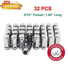 30k867 Wheel Accessories Parts 32pcs 9/16 Inch Thread Bulge Acorn 1.90 Long Lug Nuts Chrome 3/4 Hex Fits 1994-10