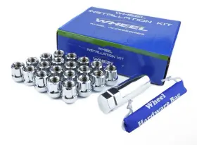 3807-1 Wheel Connect 20x Chrome Open End 12x1.5 Acorn Seat Tuner 6 Spline Lock Lug Nut Set With Key