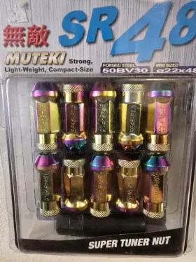 32906n Wheel Mate Mutkei Muteki Sr48 Open End Lug Nut - Chrome Neon 12x1.50 48mm