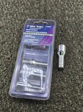 318204 White Knight Qty 12 M14 X 1.50 Right-hand Spline Lug Bolts 1.10 Inch Shank