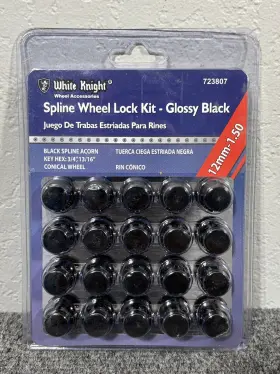 723807 White Knight Spline 3/4 Inch 13/16 Conical Wheel Lug Lock Kit Glossy Black