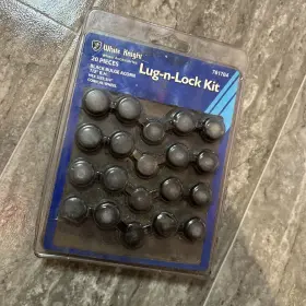 761704 White Knight Wheel Lug Nut And Lock Kit 1/2 Inch 20 Black Bulge Acorn Nuts