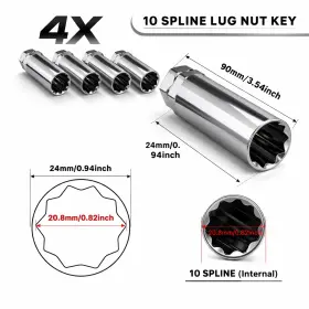 Wk3800l10 White Knight Wheel Accessories 4x 10-spline Lug Nut Tool Key Adapter Socket Truck Duplex Large 13/16-7/8 Hex