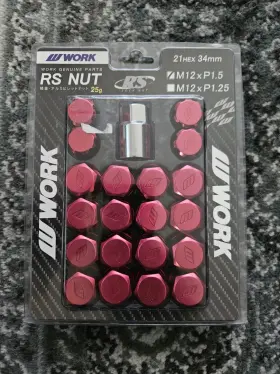 Work 573202533356 Wheels Rs Red 12x1.5 Lightweight Lug Nuts Pack Of 20 34mm 25g