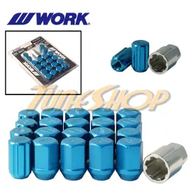 Wrsm12x15bc Work Wheels Racing Rs Type Forged Aluminum Lock Lug Nuts 12x1.5 M12 1.5 Blue 20 Pcs L