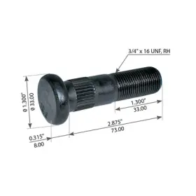Wa07-5101 World American Wheel Stud Left Hand 2 7/8 Inch Length Headed Disc