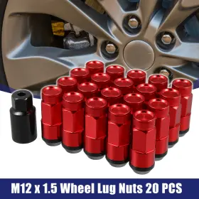 M12x1.5 X Autohaux 731618513087 1 Set Vehicle Wheel Heptagon Lug Nut 54mm Screws With Socket Key Red