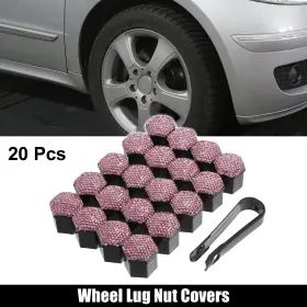 X Autohaux 745065457566 20pcs Wheel Lug Nut Cap Covers 21mm Bling Faux Crystal Bolt Caps Pink