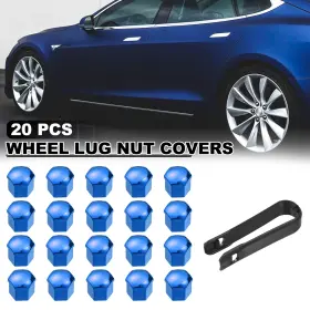X Autohaux 746453854448 20pcs Wheel Lug Nut Cap Cover 19mm Hub Screw With Black Clip Blue