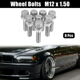 X Autohaux 781913384509 M12 1.5 Wheel Bolts Taper Lug Nuts Chrome Studs Set 8pcs