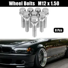 X Autohaux 781913384578 M12 1.5 Shank Wheel Bolts Lug Nuts Chrome Studs Set 8pcs Silver Tone