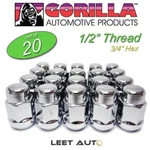 (20PC.) Gorilla Lug Nuts, 1/2" Thread, 3/4" Hex 19MM, Bulge Acorn, Chrome, 41188 New. Price: $32.88.
