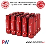 Godspeed Project New 3-X 55 Mm Steel Open End Lug Nuts 20 Pcs. Set M12 1.5 Red. Price: $59.00.