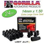 (24PC) Gorilla Wheel Lock Set, Factory Style Bulge, 14MM 1.50, Black, 96644BDX New. Price: $159.88.