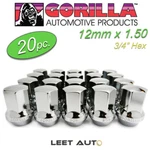 (20) Gorilla Lug Nuts, 12MM 1.5, Factory Style Bulge, Chrome, 3/4 Hex, 41138FS New. Price: $59.88.