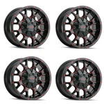 Set 4 18" Mayhem Warrior 18X9 Black Prism Red 6X135 6X5.5 Wheels 18MM Rims New. Price: $1239.96.