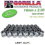 (32PC.) Gorilla Lug Nuts, 14MM 2.00, Open End, Bulge Acorn, 3/4" Hex, 40008 New. Price: $19.88.