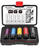 Bilitools 1/2 Inch Drive Impact Lug Nut Socket Set, 15 17 19 21 22 Mm New. Price: $22.00.