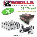 (20) Gorilla Small Diameter Lug Nuts, 1/2" Thread, Chrome, Spline, K5CS-0012GR New. Price: $42.88.