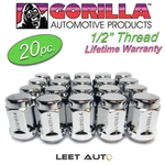 (20PC.) Gorilla Lifetime Warranty Lug Nuts, 1/2", Chrome, Bulge Acorn, 61188 New. Price: $59.88.