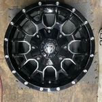 Single Mayhem Warrior 8015 17X9 Black W/ Milled Spokes Wheel 5X4.5 5X114.3 Used. Price: $150.00.