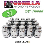 (20) Gorilla Lug Nuts, 1/2" Thread, Bulge Acorn, Chrome, 13/16" Hex 21MM, 91188 New. Price: $34.88.