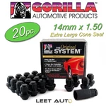 (20PC) Gorilla Wheel Lock Set, Factory Style Bulge, 14MM 1.50, Black, 96643BDX New. Price: $129.88.
