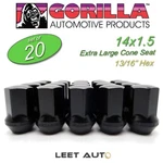 (20) Gorilla Lug Nuts, Factory Style Bulge, 14MM 1.50, Black, 14X1.5 61148FSBC New. Price: $69.88.