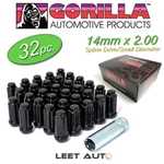 (32) Gorilla Lug Nuts, 14MM 2.00, Black, Spline Drive, Duplex, K8TS-14200BGR New. Price: $64.88.