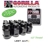 (20PC.) Gorilla Lug Nuts + Wheel Locks, 1/2" Thread, Bulge Acorn, Black Chrome New. Price: $54.88.