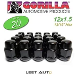 (20PC.) Gorilla Lug Nuts, 12MM 1.50, Black, 12X1.5, Bulge Acorn, 91138BC New. Price: $42.88.