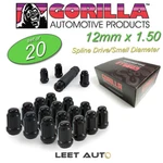 (20) Gorilla Small Diameter Lug Nuts, Black, 12MM 1.50, 12X1.5, K5CS-12150BGR New. Price: $45.88.